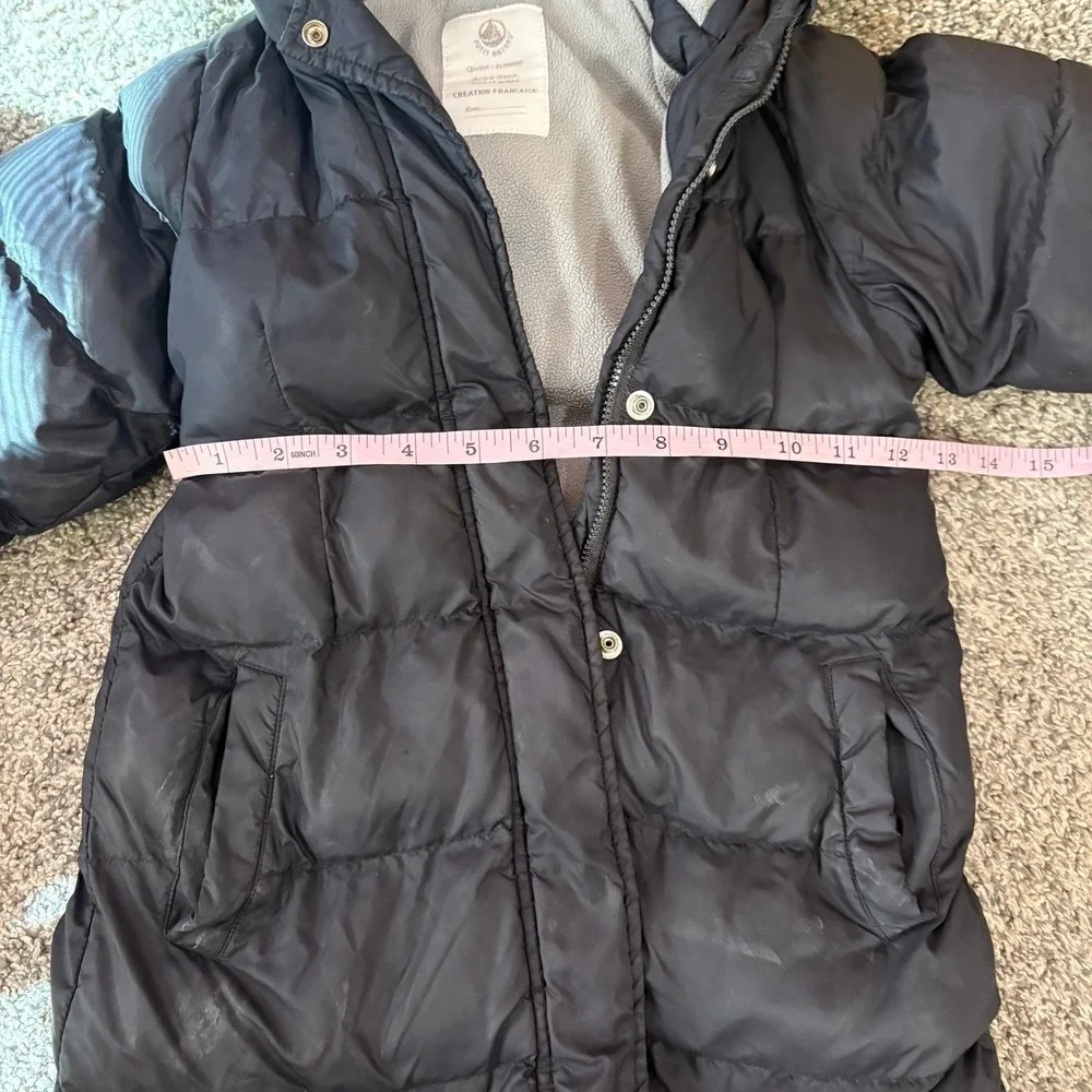 Petit Bateau Puffer Coat Kids 3T Black Faux Fur Hood Fleece Lined Winter Parka